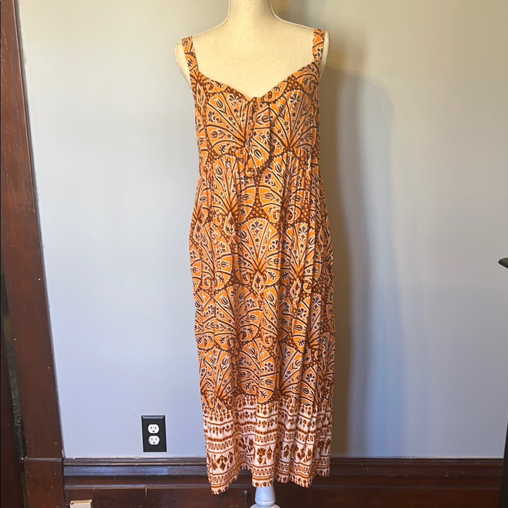 Orange Patterned Sleeveless Dress